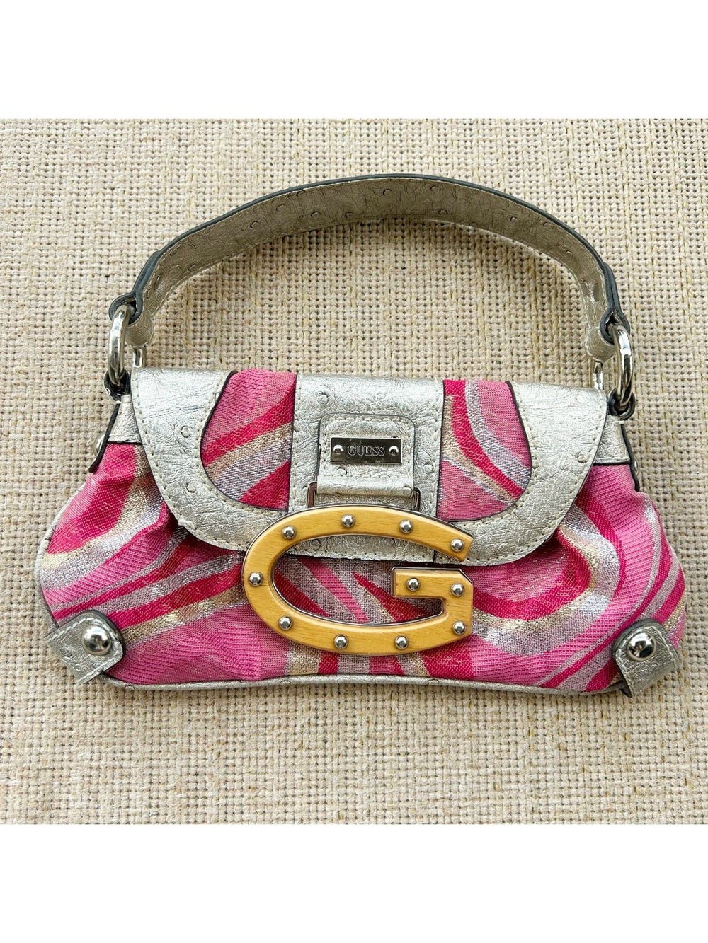 Vintage GUESS Pink and Gold G-Logo Mini Shoulder Bag